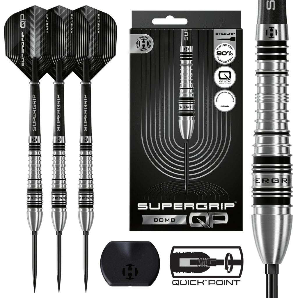 Harrows Supergrip QP Darts - Steel Tip - 90% Tungsten - Bomb - 23g