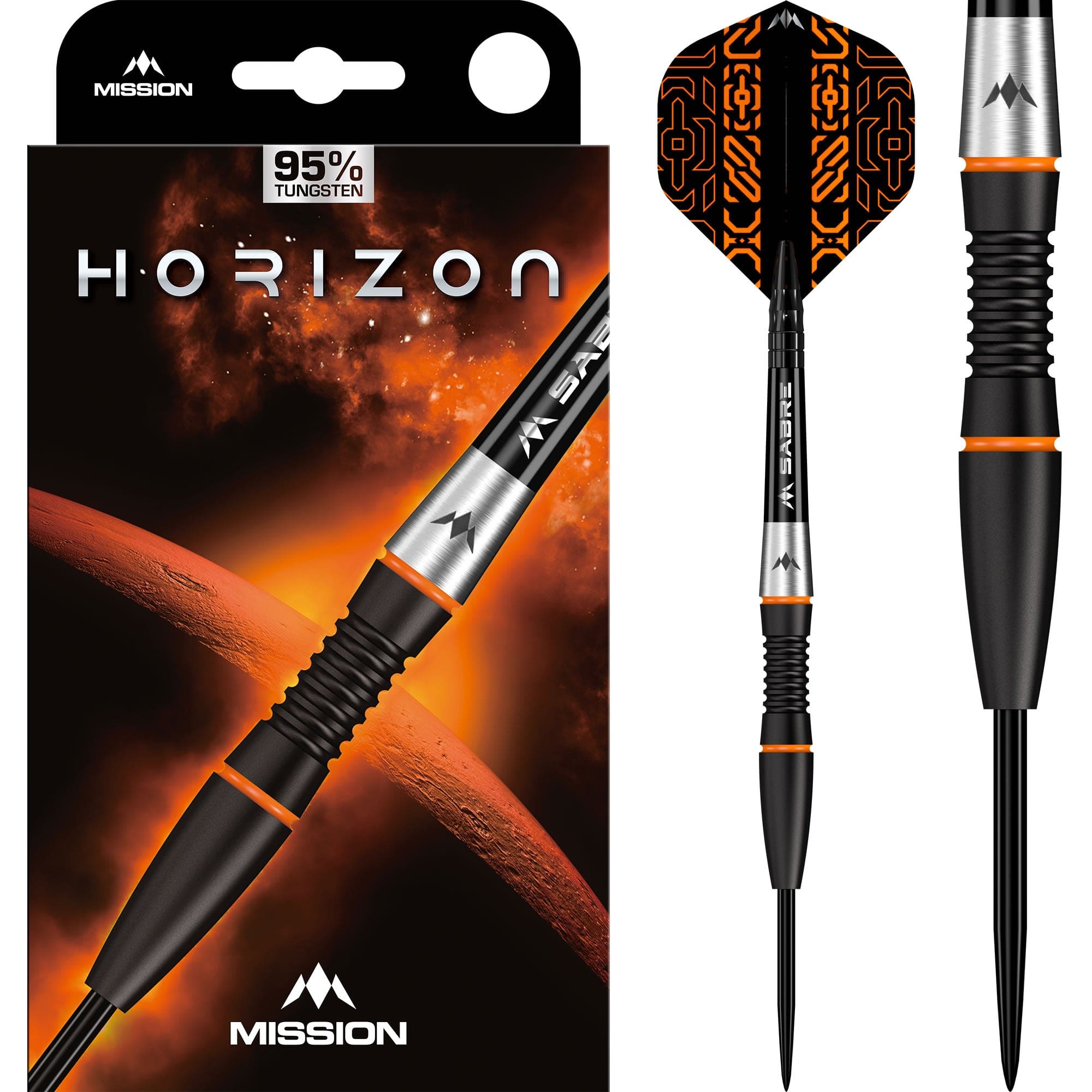 Mission Horizon Darts - Steel Tip - 95% Tungsten - Black PVD & Orange - 24g